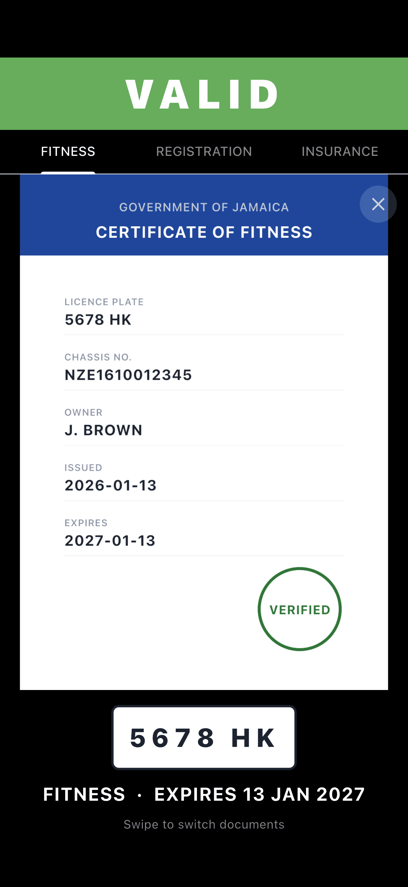 MotoDocs JA Officer Mode — full-screen certificate presentation